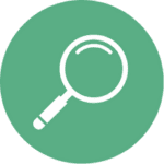 Icône de loupe sur fond vert, symbolisant la recherche ou l'exploration d'informations.