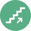 Icône représentant un escalier avec une flèche pointant vers le haut, symbolisant la progression ou l'ascension.